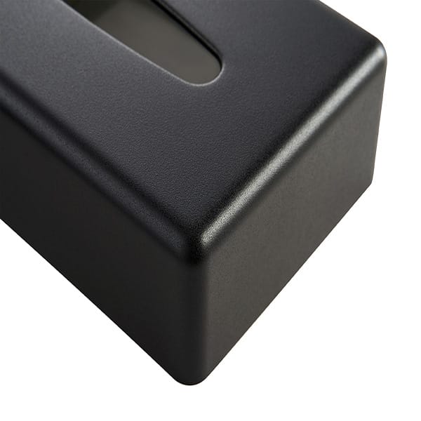 close up of the corner of the hotel rectangular box showing the smooth edges
