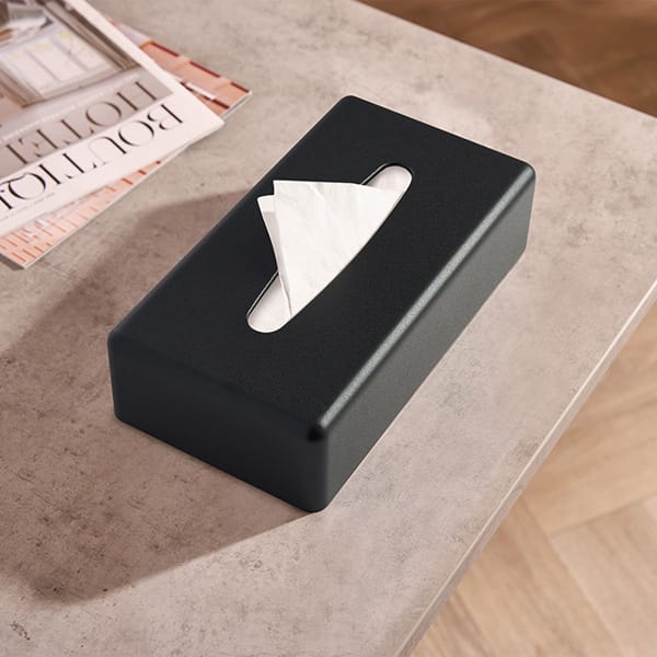 black tissue box