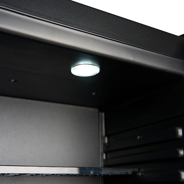 LED lighting inside Corby Eton 40L minibar with black interior