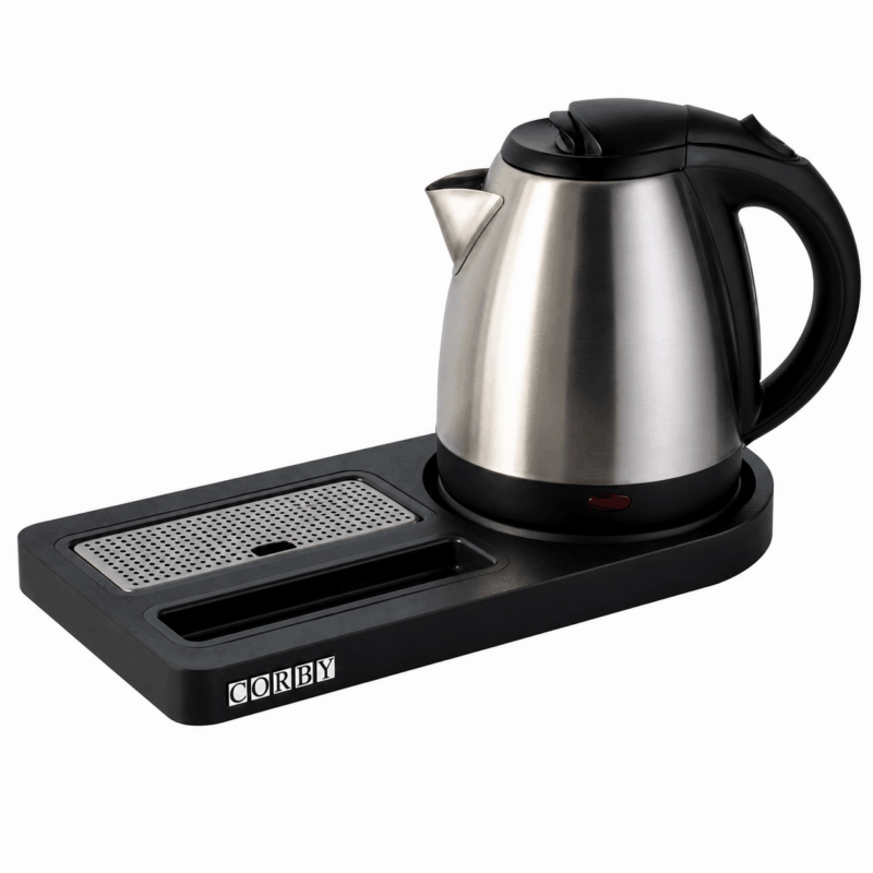 hotel room accessory buckingham 1 litre kettle and black compact tray for guest rooms