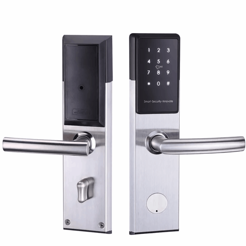 HLS300P hotel guest rom door locks showing the front and rear, with a privacy lock