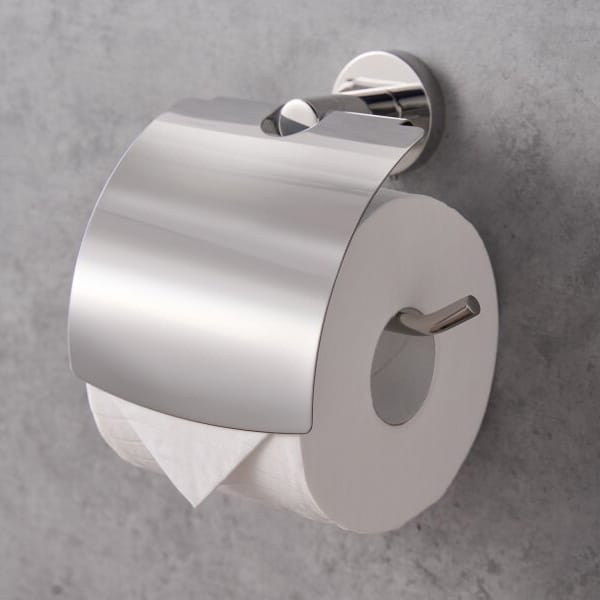 Harrogate Toilet Roll Holder with Cover in Polished Silver - Image 5