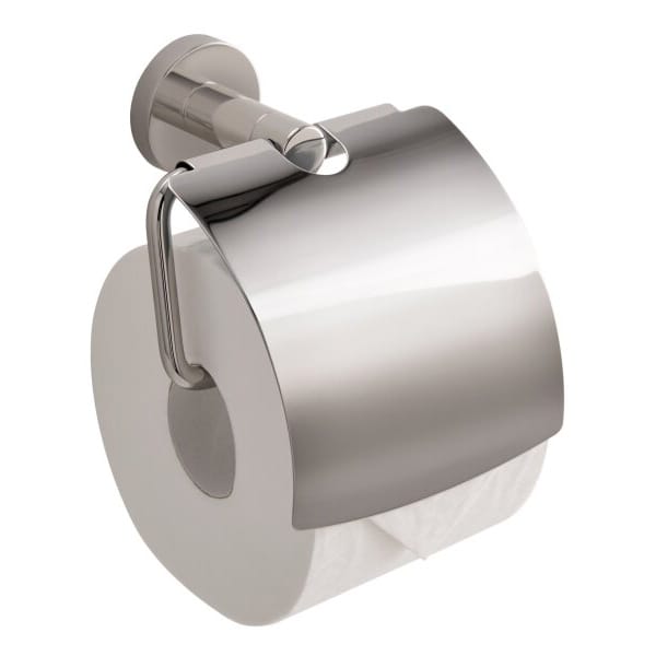Harrogate Toilet Roll Holder with Cover in Polished Silver