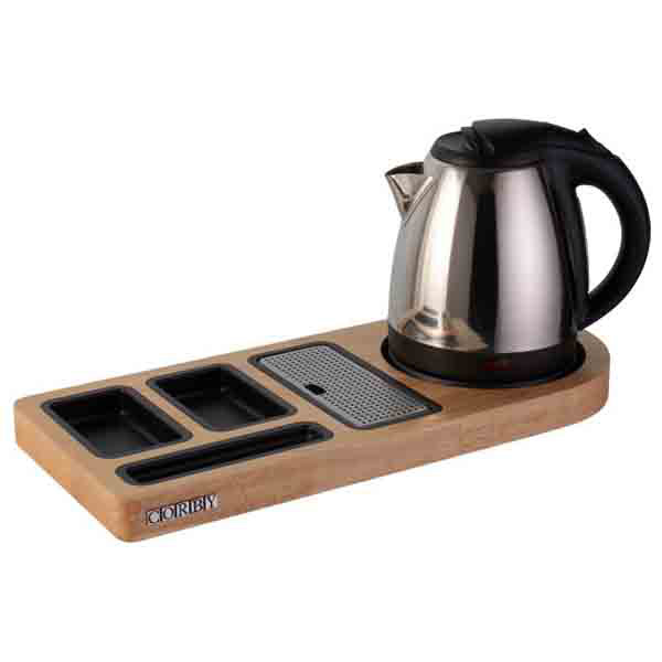 Welcome Tray Set | Buckingham 1L Kettle & Light Wood Tray by Hotel Lock and Safe