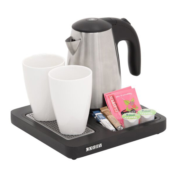 Aintree Compact Welcome Tray Set | Kensington 0.6L Kettle by Hotel Lock and Safe