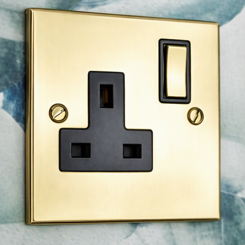 richmond elite low profile range in gold and black plug socket for hotels and hospitality sectors by Hotel Lock and Safe
