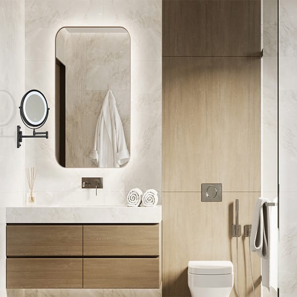 Winchester Illuminated Wall Mirror | Modern Hotel Bathroom Mirror - Image 6