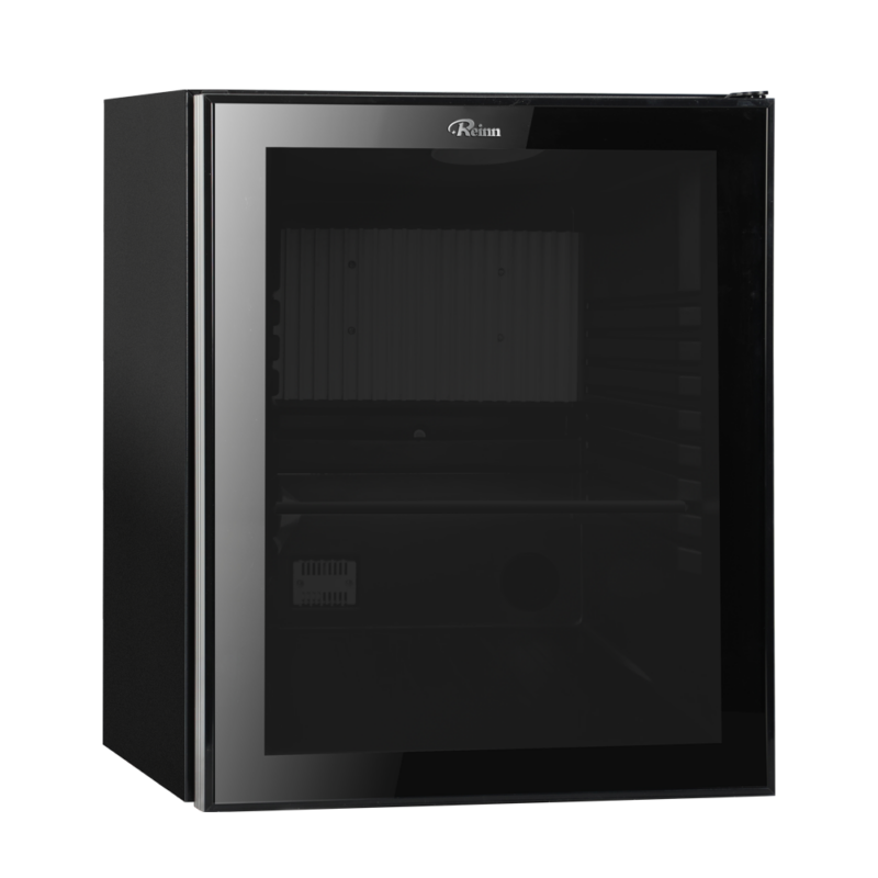 40L glass door hotel minibar in black with absorption technology by Hotel Lock and Safe