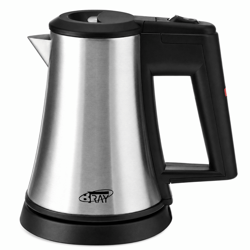 B-Tray hotel room accessory STAR kettle in stainless steel body and black handle and lid