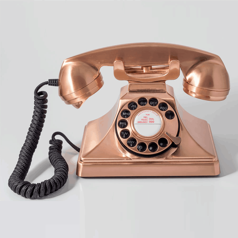 GPO SIP rose gold hotel rotary dial phone by hotel lock and safe