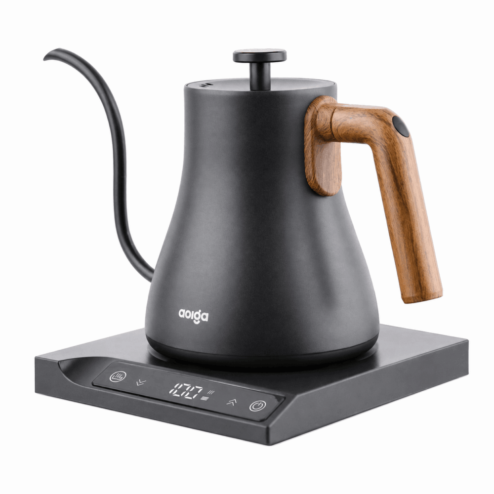 aolga hotel kettle in grey with goose neck spout with detachable lid and seperate base