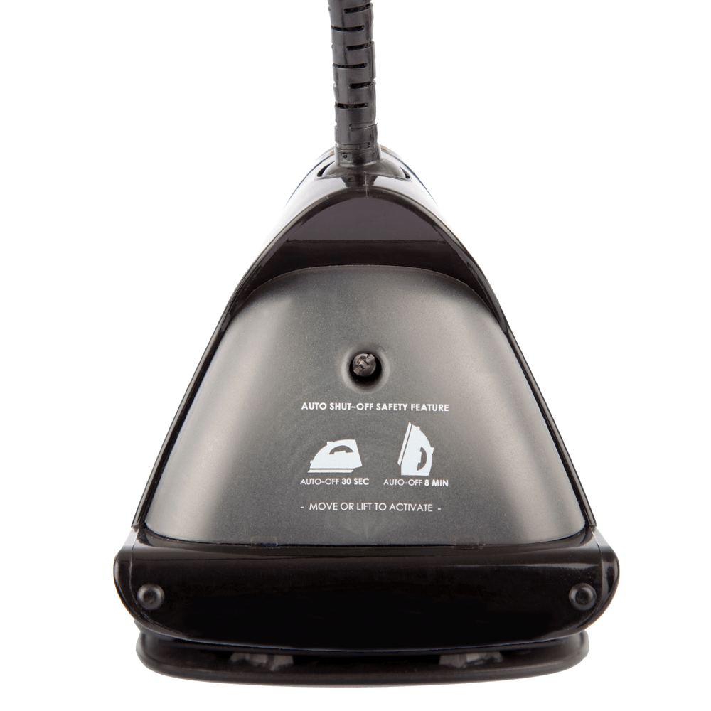 rear of Btray 1600w steam iron in black by hotel lock and safe