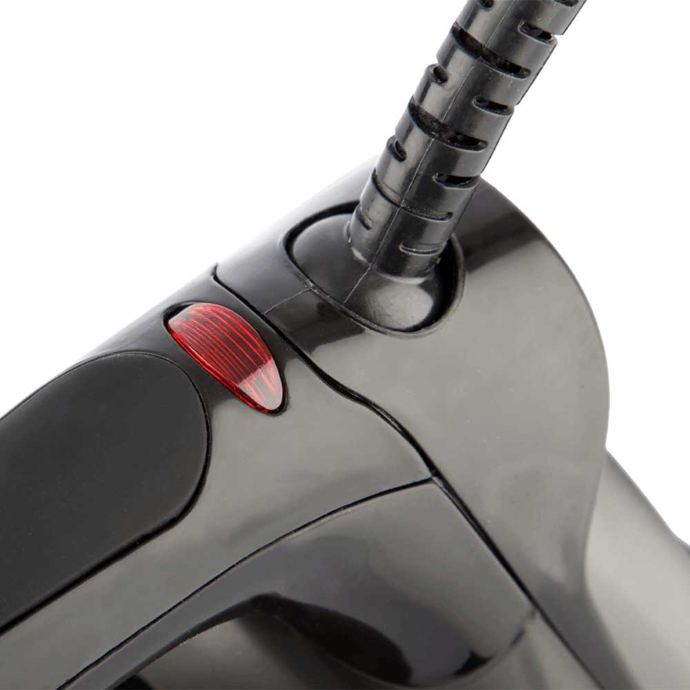 the lead and indicator light on the Btray hotel 1600w steam iron in black by hotel lock and safe