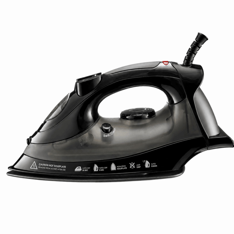 BTray 1600w steam iron in black for hotels by hotel lock and safe