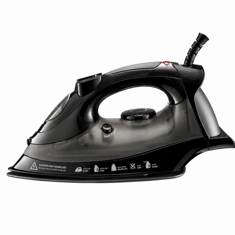 BTray 1600w steam iron in black for hotels by hotel lock and safe