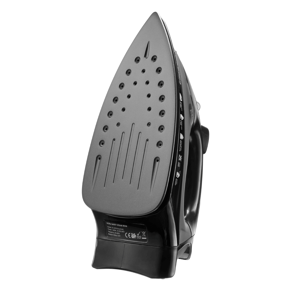smooth plate of the Btray hotel 1600w steam iron in black by hotel lock and safe