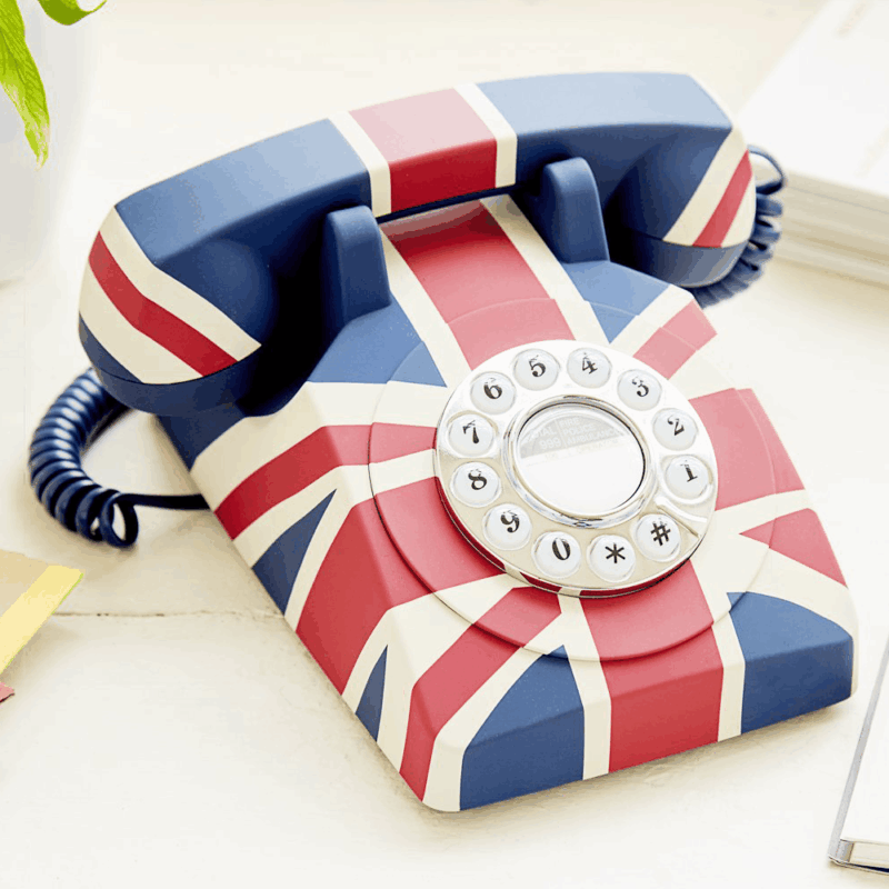 GPO Union Flag Retro phone with push button dial by hotel lock and safe