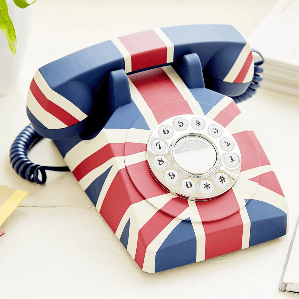 GPO Union Flag Retro phone with push button dial by hotel lock and safe