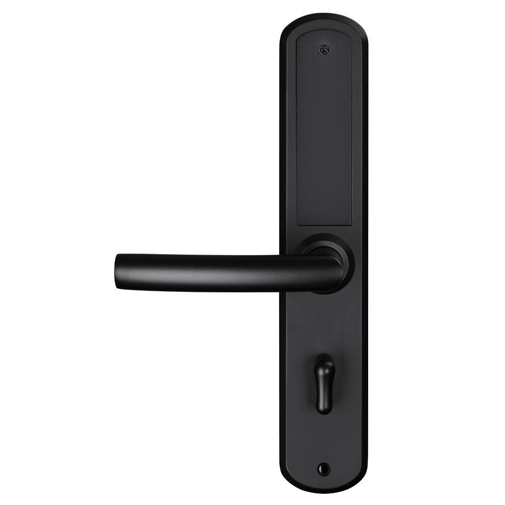 Rear view of the black HLS200 Smart Slim Hotel Lock with inside lever and thumb turn