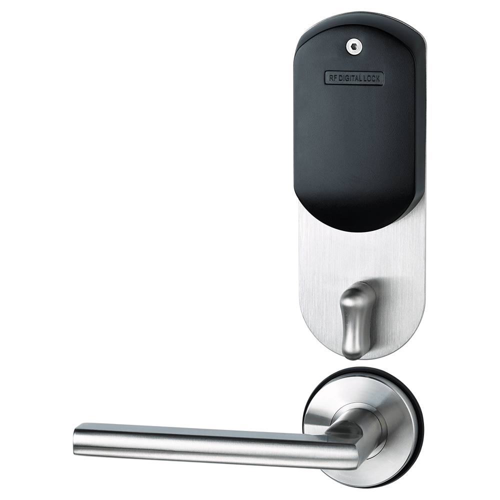 HLS100 lock with black backplate and straight stainless steel handle