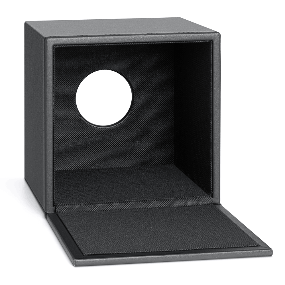 Black Shape leatherette tissue cube box with its base open for refilling