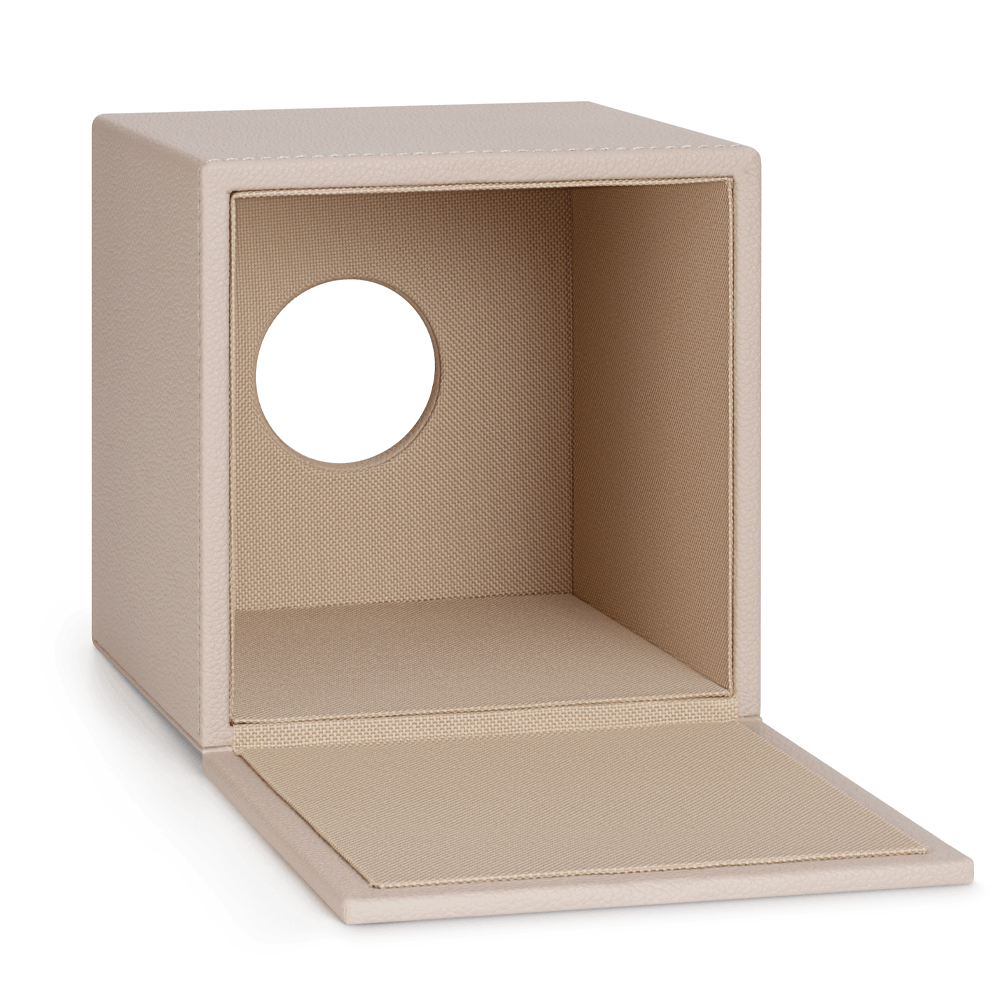 Open base of the Warm Beige Shape tissue cube box, showing how to refill it